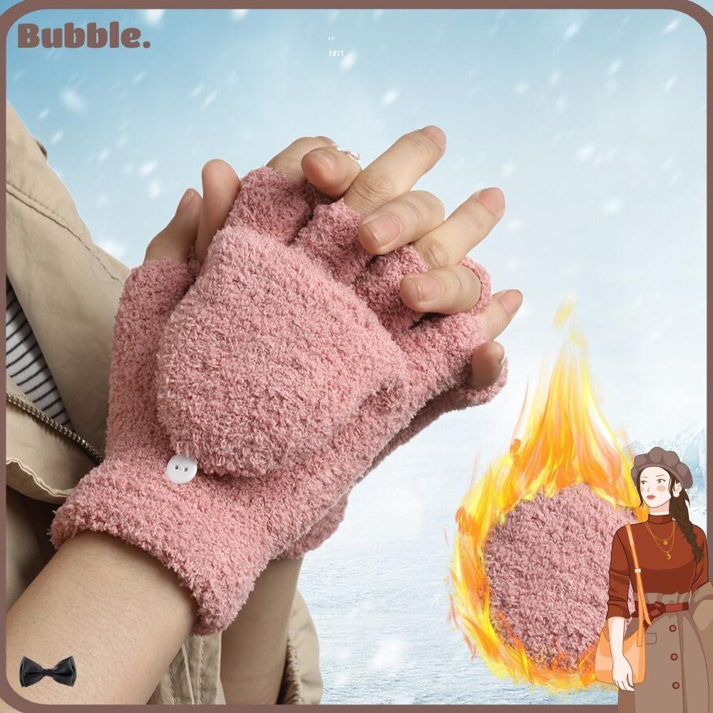 Bubble ถุงมือกํามะหยี่ ปะการัง แฟชั่น ใช้งานคู่ แบบหนา เปิดประทุน ด้านบน
