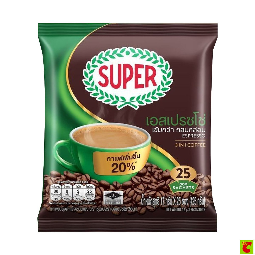 ซุปเปอร์ กาแฟปรุงสำเร็จชนิดผง 3 อิน 1 รสดั้งเดิม 17 ก. แพ็ค 80 ซอง