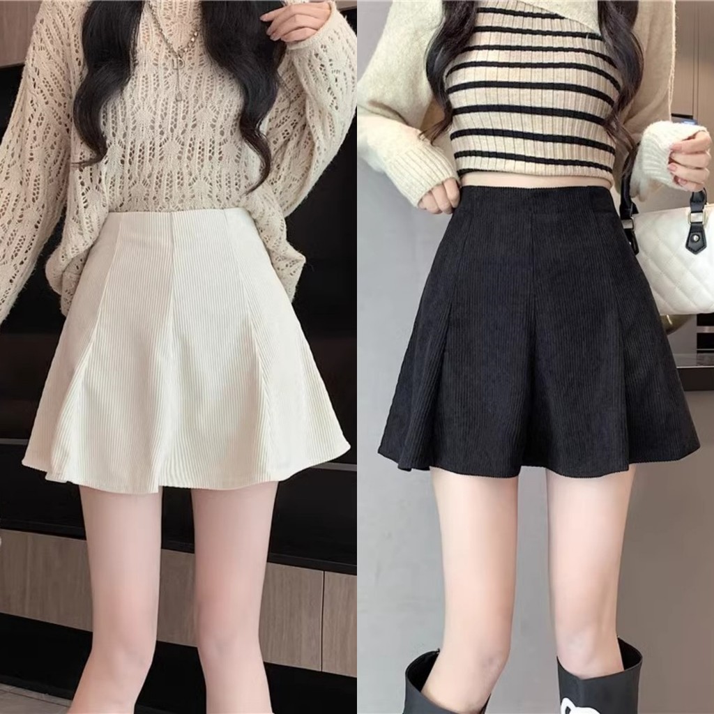 Ccute พร้อมส่ง กระโปรงซับใน เอวสูง ผ้าลูกฟูก ทรงหางปลา เข้าได้กับทุกลุค