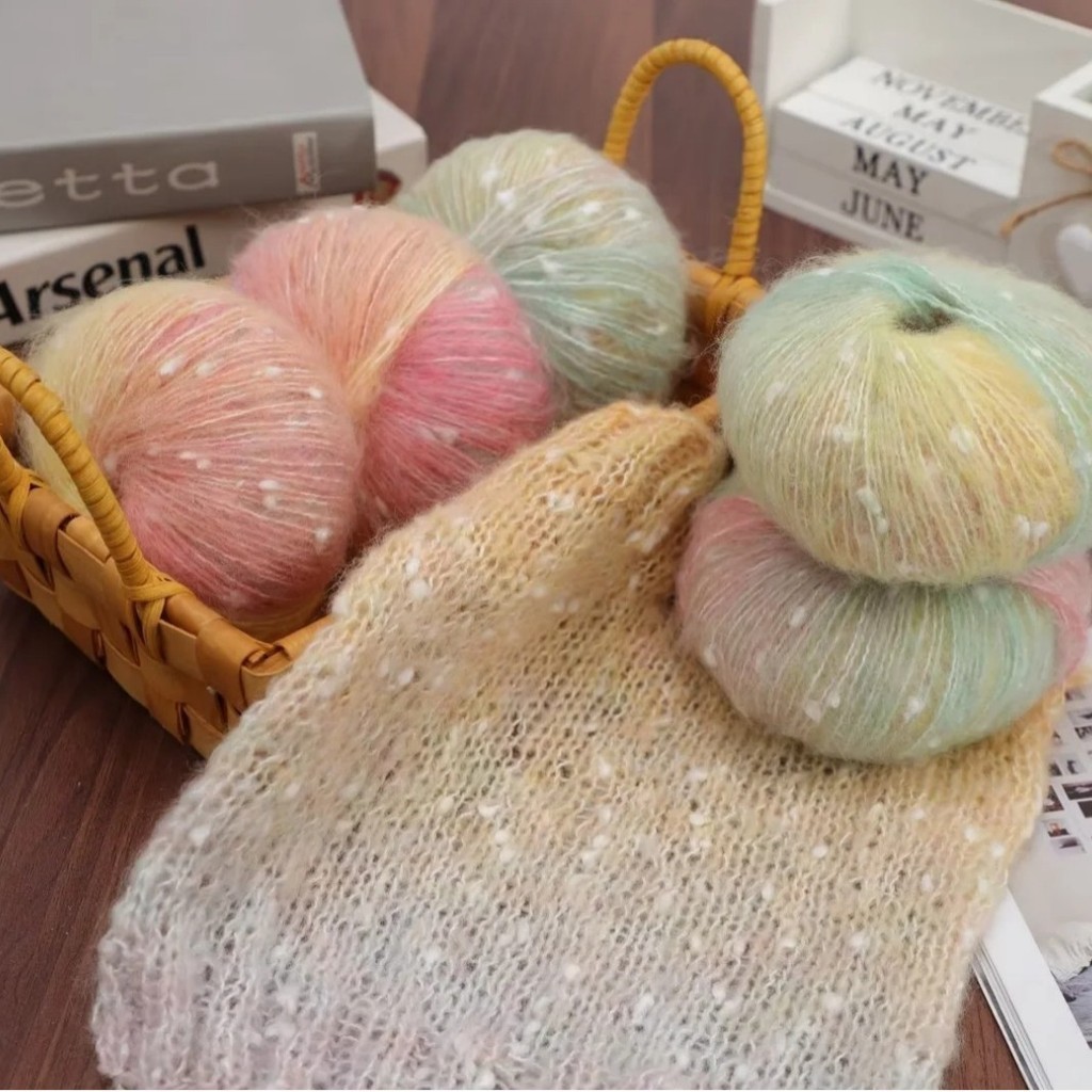 1 ชิ้น 50g Gradient Snowflake Dot Soft Mohair เส้นด้ายถัก Angora เส้นด้ายสําหรับ DIY ถัก,ปุยลูกไม้เส้นด้ายสําหรับโครเชต์,ถักเสื้อกันหนาว,ผ้าพันคอ,ผ้าคลุมไหล่