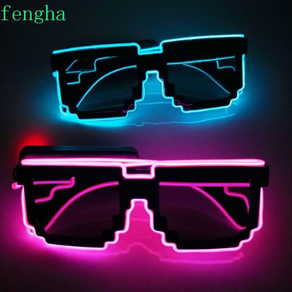 Fengha แว่นตาคอสเพลย์ LED EL Wire 8 Bit หลากสีสัน สําหรับตกแต่งปาร์ตี้ฮาโลวีน