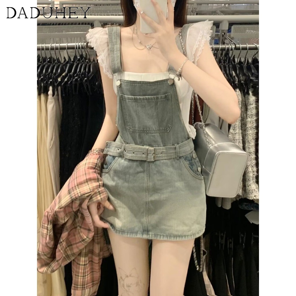 DaDuHey Women's 2024 Summer New Fashion Age-Reducing Versatile Denim Large Pocket Suspender Dress