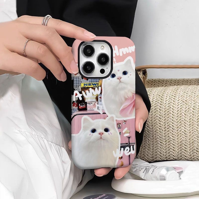 เคสโทรศัพท์มือถือ กันกระแทก ลายแมวน่ารัก 2 ชั้น สําหรับ iPhone11 12 13 14 15 12Promax 13Promax 14Pro 14Promax X XS XR UCXC