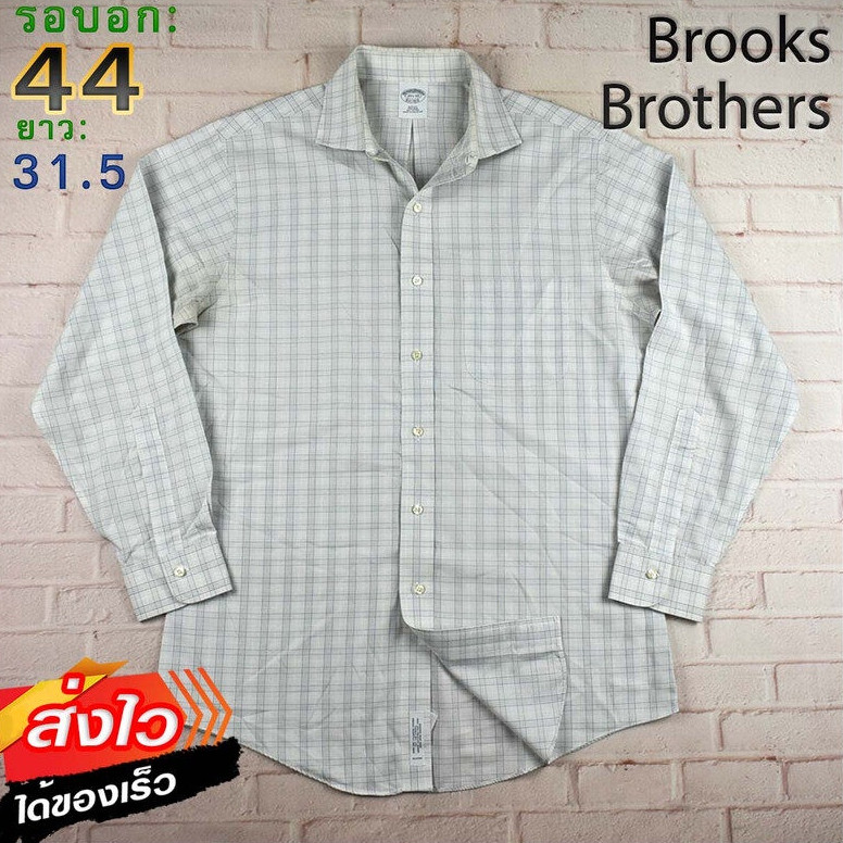 Brooks Brothers®แท้ อก 44 เสื้อเชิ้ตผู้ชาย บรู๊ค บราเธอร์ สีครีม แขนสั้น แบรนด์มือสอง เนื้อผ้าดีใส่สบาย