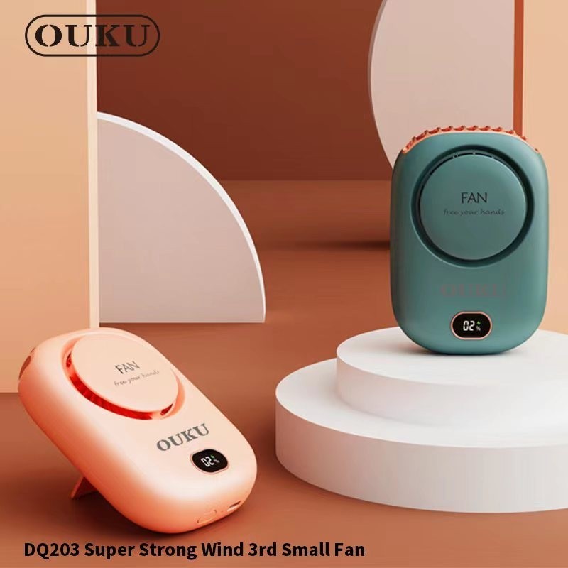 ใหม่!! OUKU DQ203 พัดลมระบายความร้าน พัดลมพกพา Mini handing portable fan ปรับได้ 3 ระดับ พร้อมสายคล้