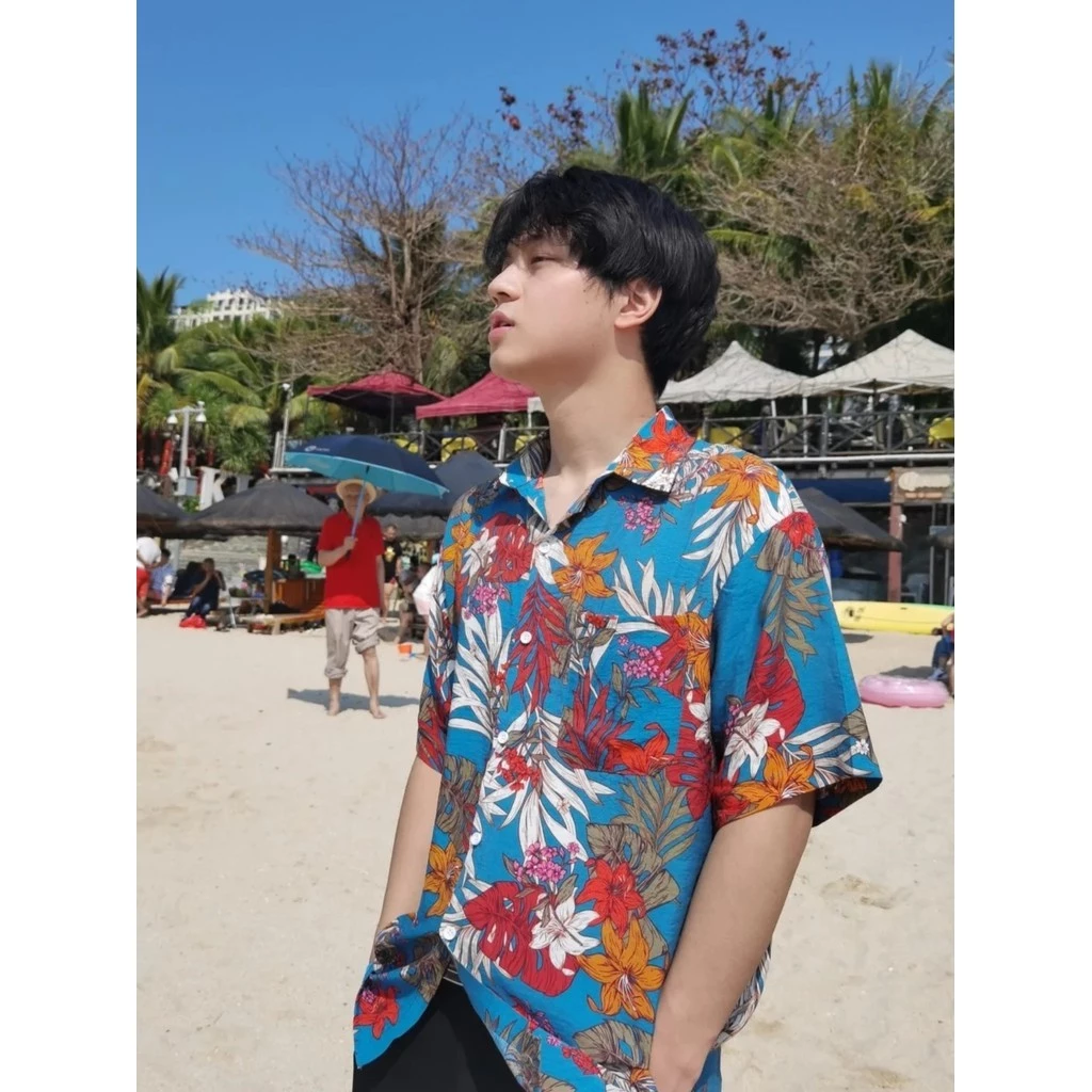 เสื้อสงกรานต์ฮาวาย ผู้ชาย สีเขียว ผ้าไหมอิตาลี แขนสั้น #305 thumbnail 7