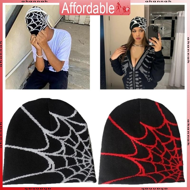 Ah หมวกถักหมวก Y2k หมวกแมงมุม Y2k Skullies Beanie หมวกแมงมุม