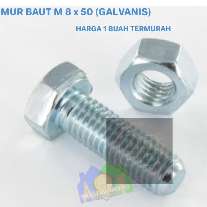 8 X 50 / BMP M8 X 50 GALVANIZED BOLT NUT / BMP M 8 8X50 WHITE THREAD