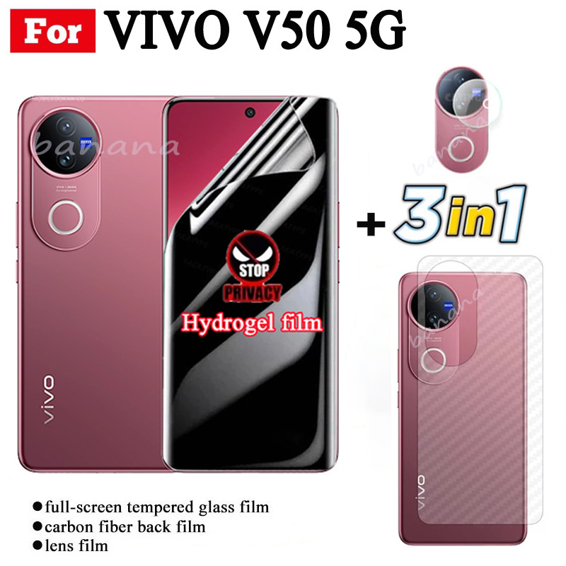 3 in 1 Vivo V50 Full Cover Soft Privacy Hydrogel Film Screen Protector สําหรับ Vivo V40 V40 Pro V40 Lite V30 V30 Pro ป้องกันหน้าจอเลนส์กล้องกระจก ราคา ถูกที่สุด ดีลบีเคเค