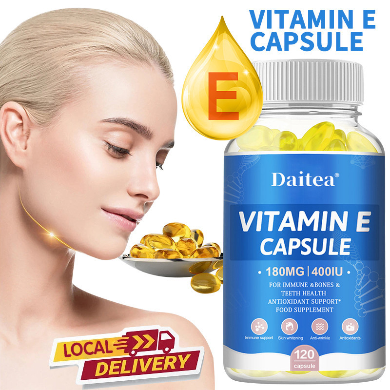วิตามินอี 180 มก. (400 IU) 120 แคปซูล - รองรับผิวหนังกระดูกและระบบภูมิคุ้มกัน