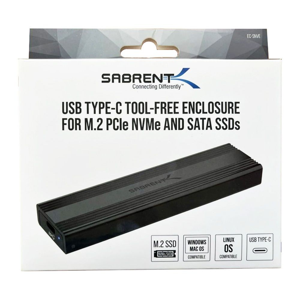 Sabrent USB 3.2 Type-C SSD Enclosure (EC-SNVE) for M.2 PCIe NVMe and SATA SSDs