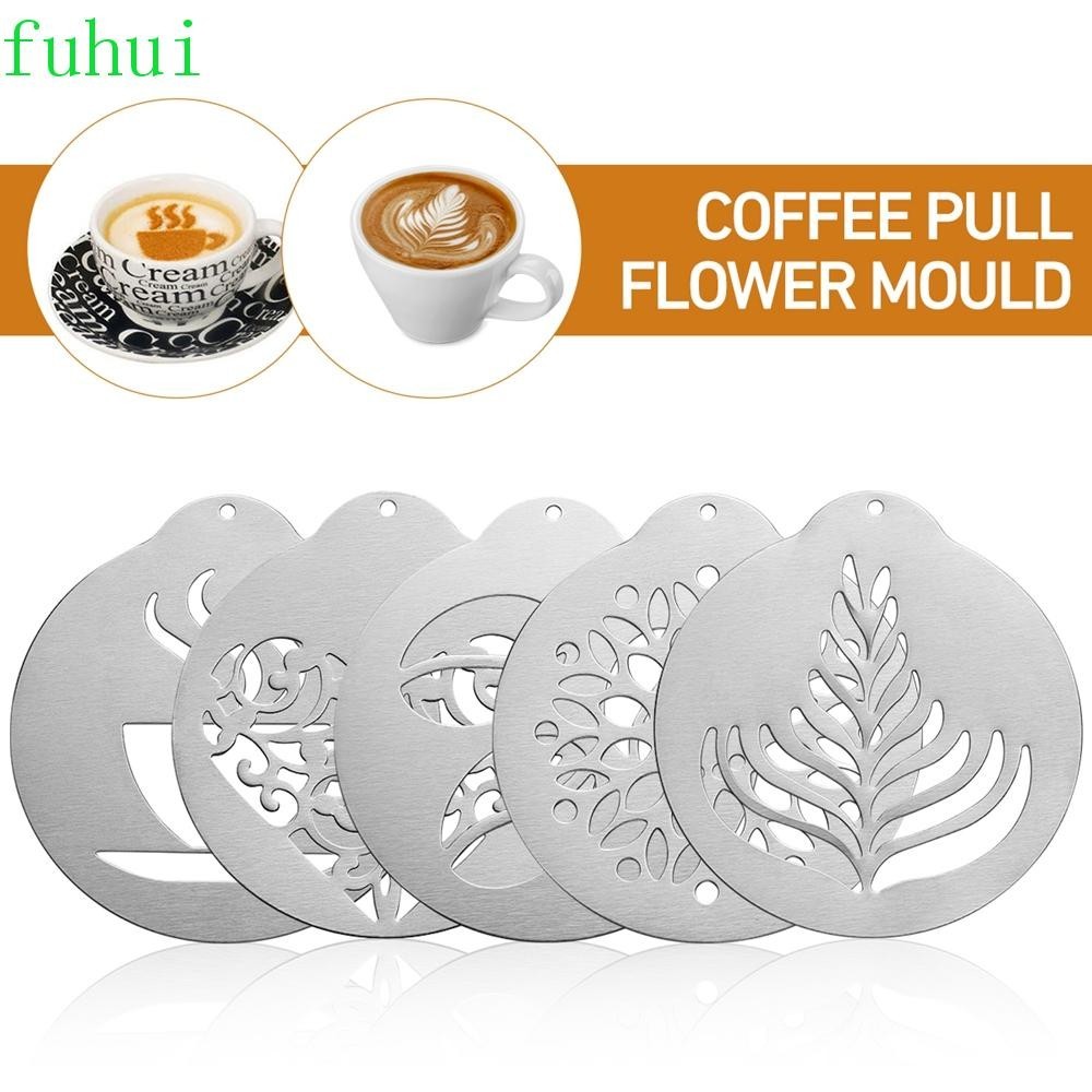 Fuhui ชุดลายฉลุกาแฟ สเตนเลส ขอบเรียบ อุปกรณ์บาริสต้า คาปูชิโน่ ศิลปะการตกแต่ง เครื่องชงกาแฟ