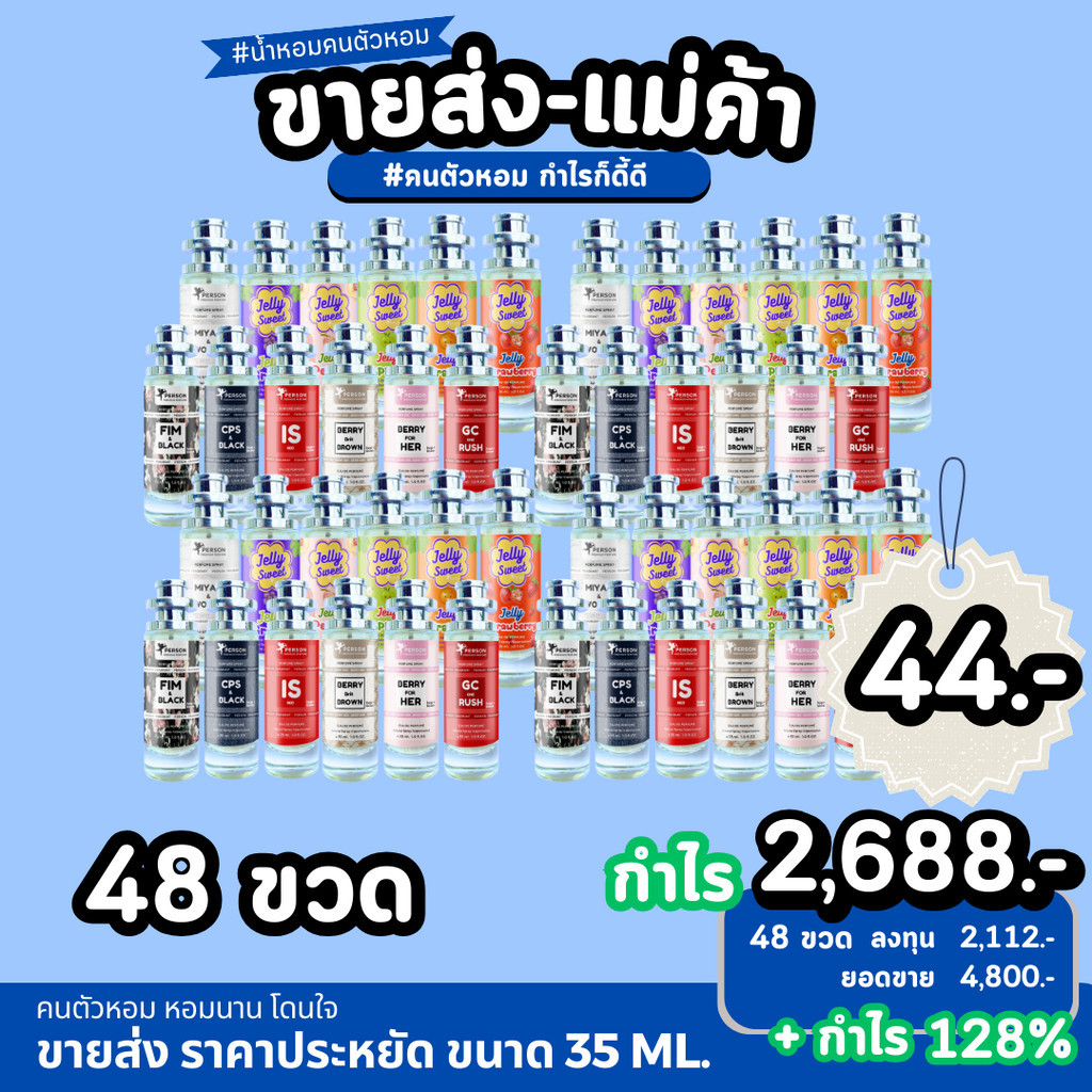 ขายส่ง SET 48 ขวด ขนาด 35 ml. รุ่น UFO คนตัวหอม ราคาส่ง น้ำหอมเทียบกลิ่นเคาเตอร์แบร์น