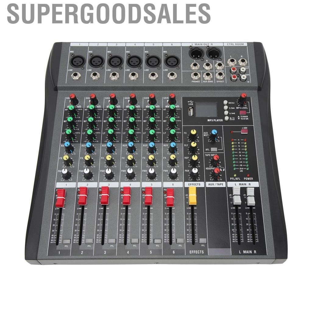 Supergoodsales Audio Mixer 6 Channel AC100-240V Versatile Sound Board Reverberation Delay Professional Vocals Clear for DJ Studio