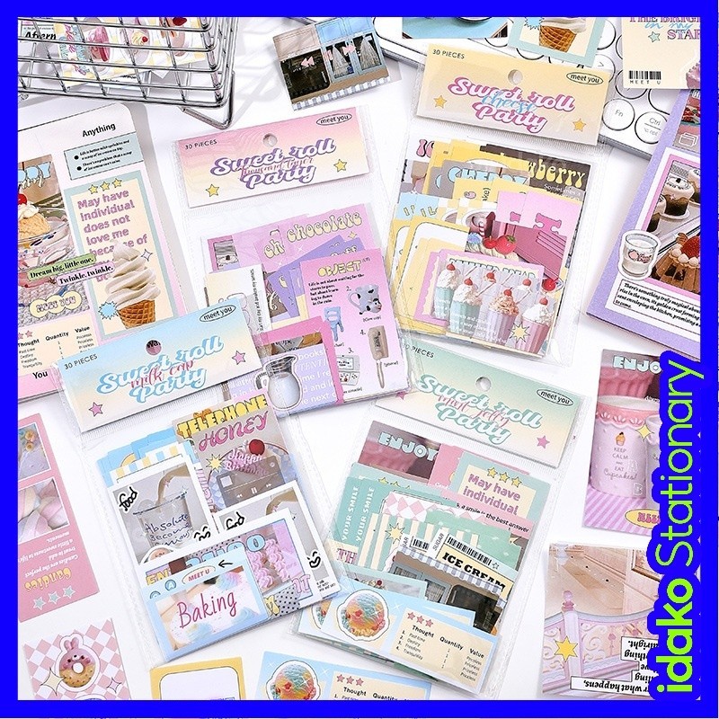 สติกเกอร์ม้วน สไตล์เกาหลี สําหรับตกแต่งสมุดภาพ DIY SS930 30 แผ่น