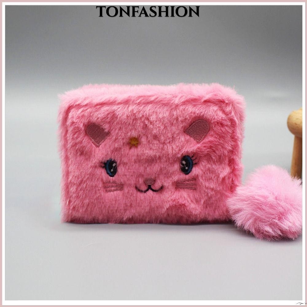 Tonfashion กระเป๋าสตางค์ ใบสั้น มีซิป ปักลายแมวน่ารัก แบบพกพา ใส่เหรียญได้ สําหรับนักเรียน