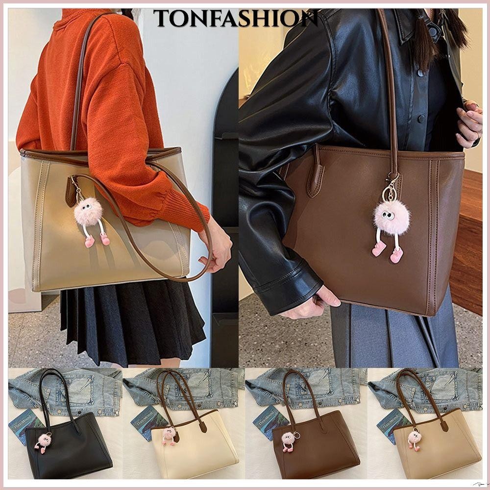 Tonfashion กระเป๋าสะพายไหล่ กระเป๋าช้อปปิ้ง หนัง PU ความจุขนาดใหญ่ หรูหรา สําหรับผู้หญิง