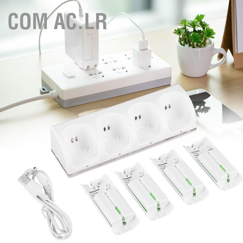 Com Ac.lr เครื่องชาร์จสถานีชาร์จสีขาว 4 ใน 1 พร้อมแบตเตอรี่ 2800mAh ชิ้นสำหรับ Wii / Uremotes