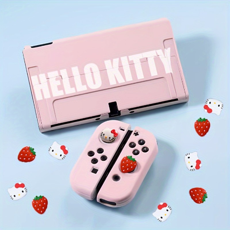 4 ชิ้น / เซต Sanrio Hellokitty น่ารัก สตรอเบอร์รี่ ซิลิโคน อะนาล็อก ฝาครอบนิ้วหัวแม่มือ สําหรับ Nintendo Switch & Switch OLED / Lite NS JoyCon จอยสติ๊ก ฝาครอบป้องกัน