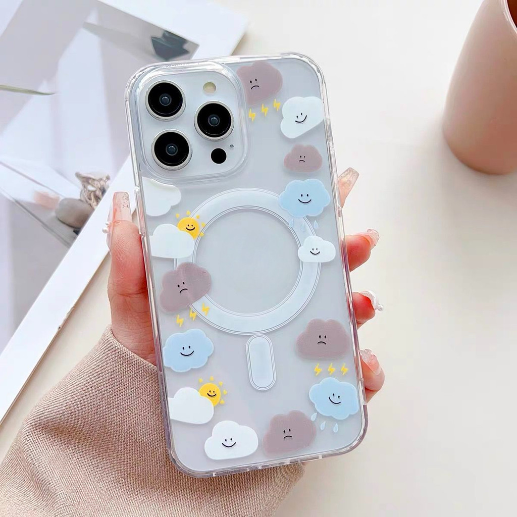 เคสโทรศัพท์มือถือ PC แบบใส กันกระแทก ลายก้อนเมฆน่ารัก สําหรับ iPhone 15 14 promax 7 8 plus xr 11 12 pro xs max 13