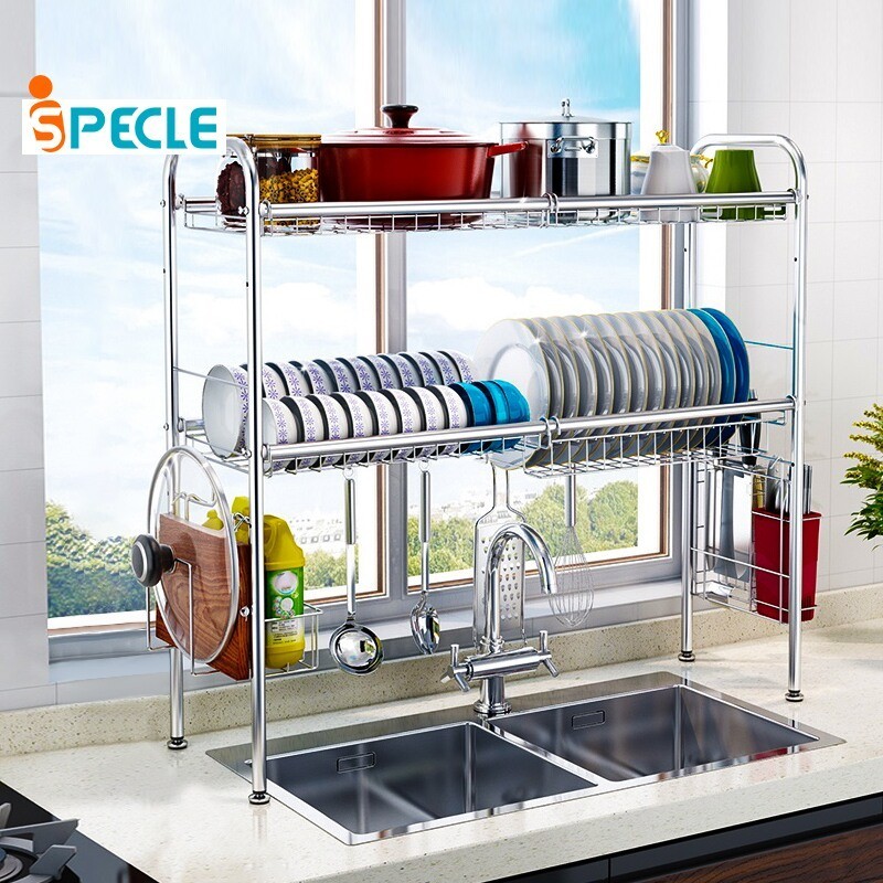 iSPECLE【โปรโมชั่นเปิดร้านใหม่】ชั้นวางของสเตนเลส 1/2 ชั้น 60/80/90/100/120 ซม สําหรับอ่างล้างจาน ห้องครัว