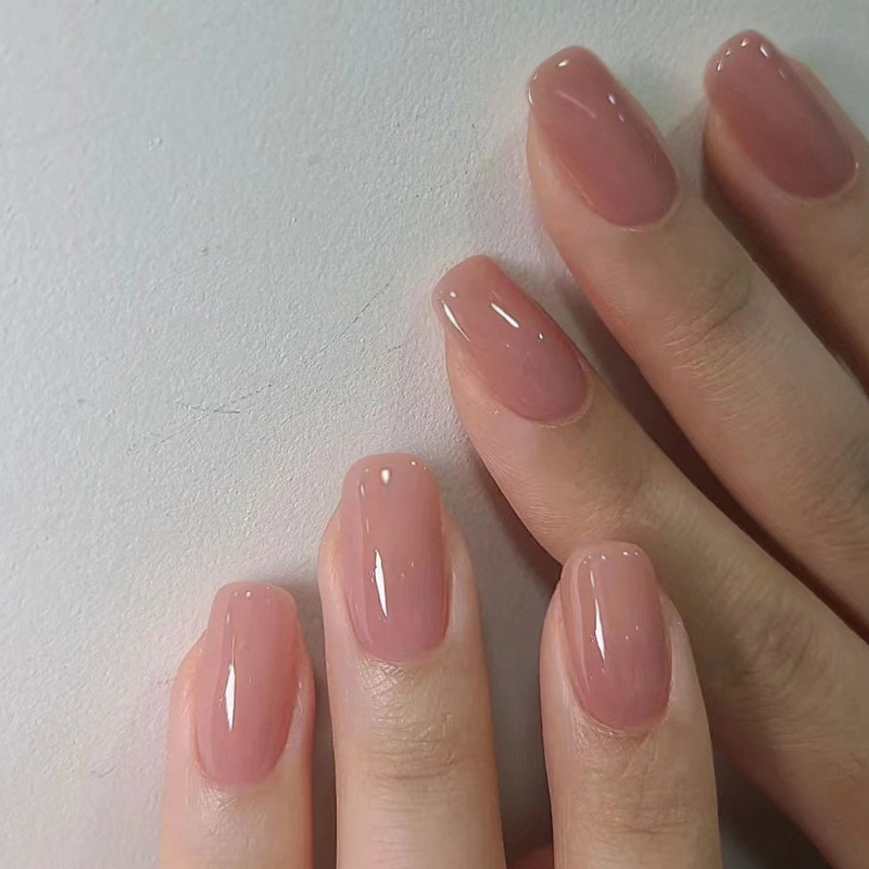 เล็บปลอม สีชมพู แบบเรียบง่าย พร้อมกาว สําหรับตกแต่งเล็บ DIY จํานวน 24 ชิ้น