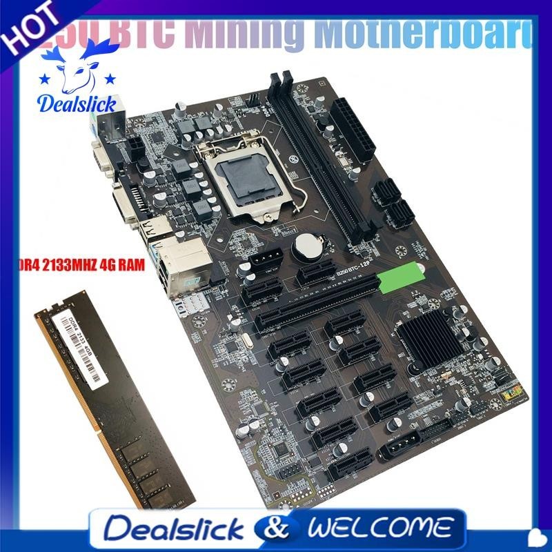 【Dealslick】B250 Btc เมนบอร์ดขุดเหมือง พร้อม DDR4 4GB 2133Mhz RAM LGA 1151 12X ช่องการ์ดจอ DDR4 USB3.0 SATA3.0 สําหรับ BTC Miner