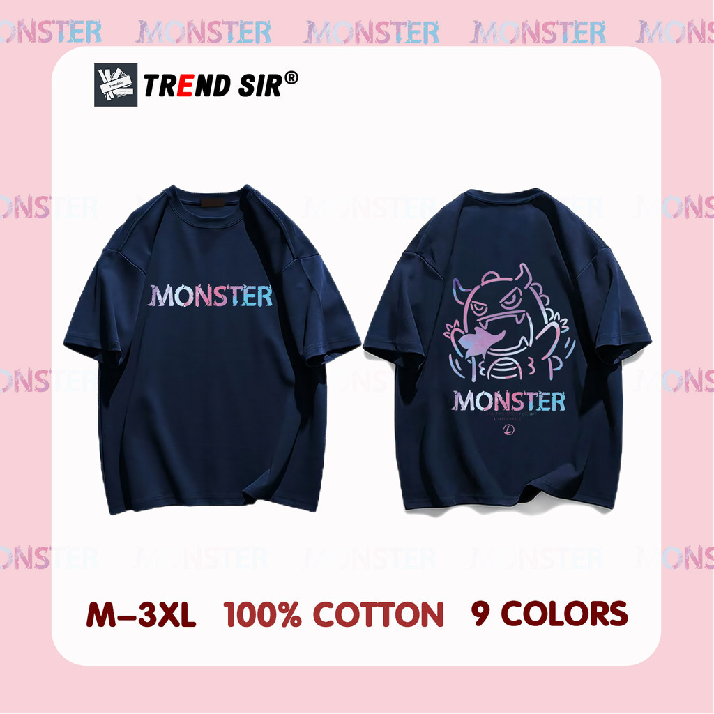 TrendSir🔥New🔥เสื้อยืดเกาหลี เสื้อยืดไซส์ใหญ่ ลายพิมพ์มอนสเตอร์บนถนน✨100% cotton M-3XL