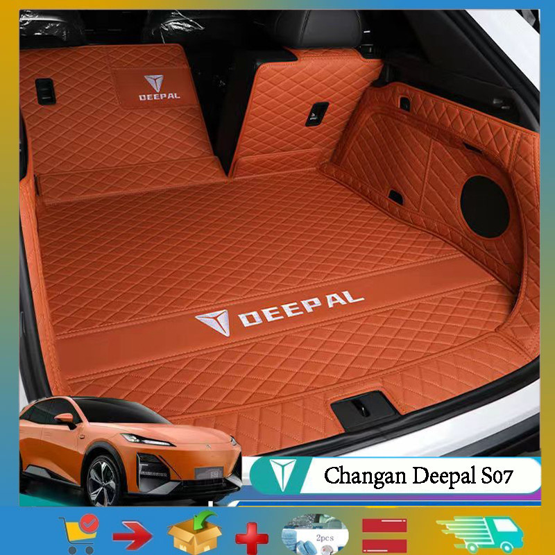 เหมาะสําหรับ Changan Deepal S07 trunk mat 360 °ห่อเต็ม Changan S07 ของตกแต่งรถยนต์ด้านหลังพรมพรมหนัง