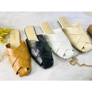 รองเท้าเปิดส้น พื้นเตี้ย หน้าใขว้Gooddy พร้อมส่ง