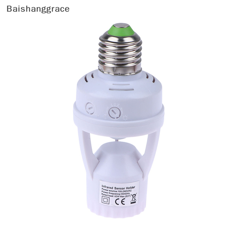 Baishanggrace ซ็อกเก็ตแปลง AC100-240V E27 พร้อมเซนเซอร์จับการเคลื่อนไหว PIR ฐานหลอดไฟ LED 1 ชิ้น HHT
