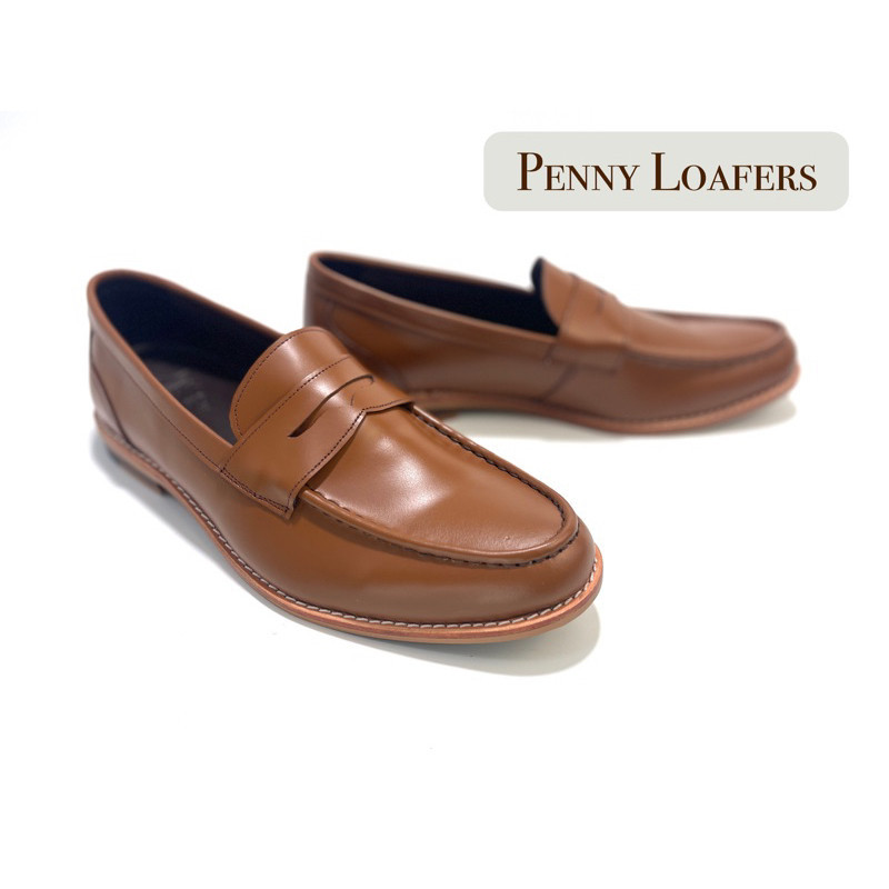 Penny Loafers รองเท้าคัชชูหนังแท้ รองเท้าหนังโลฟเฟอร์ สีแทน ใส่นุ่ม สบาย หล่อเนี้ยบ เปลี่ยนไซส์ได้
