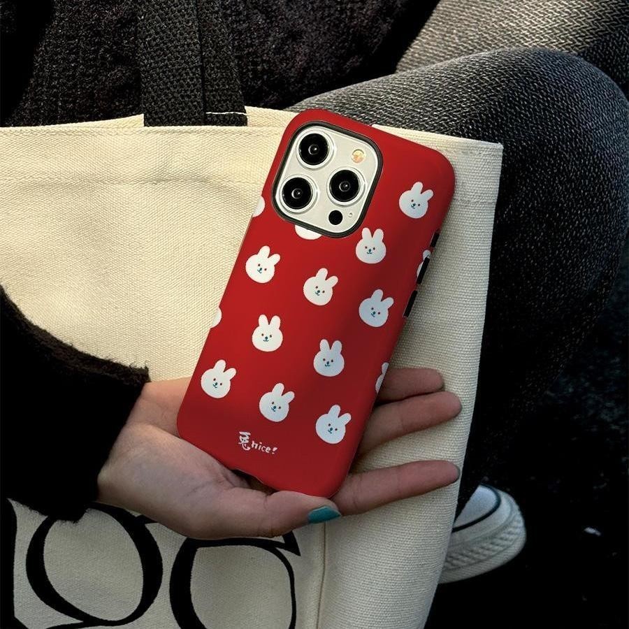 เคสโทรศัพท์มือถือแบบแข็ง สองชั้น กันกระแทก ลายกระต่าย สําหรับ Iphone 15promax 14plus 7 8plus 12pro 1