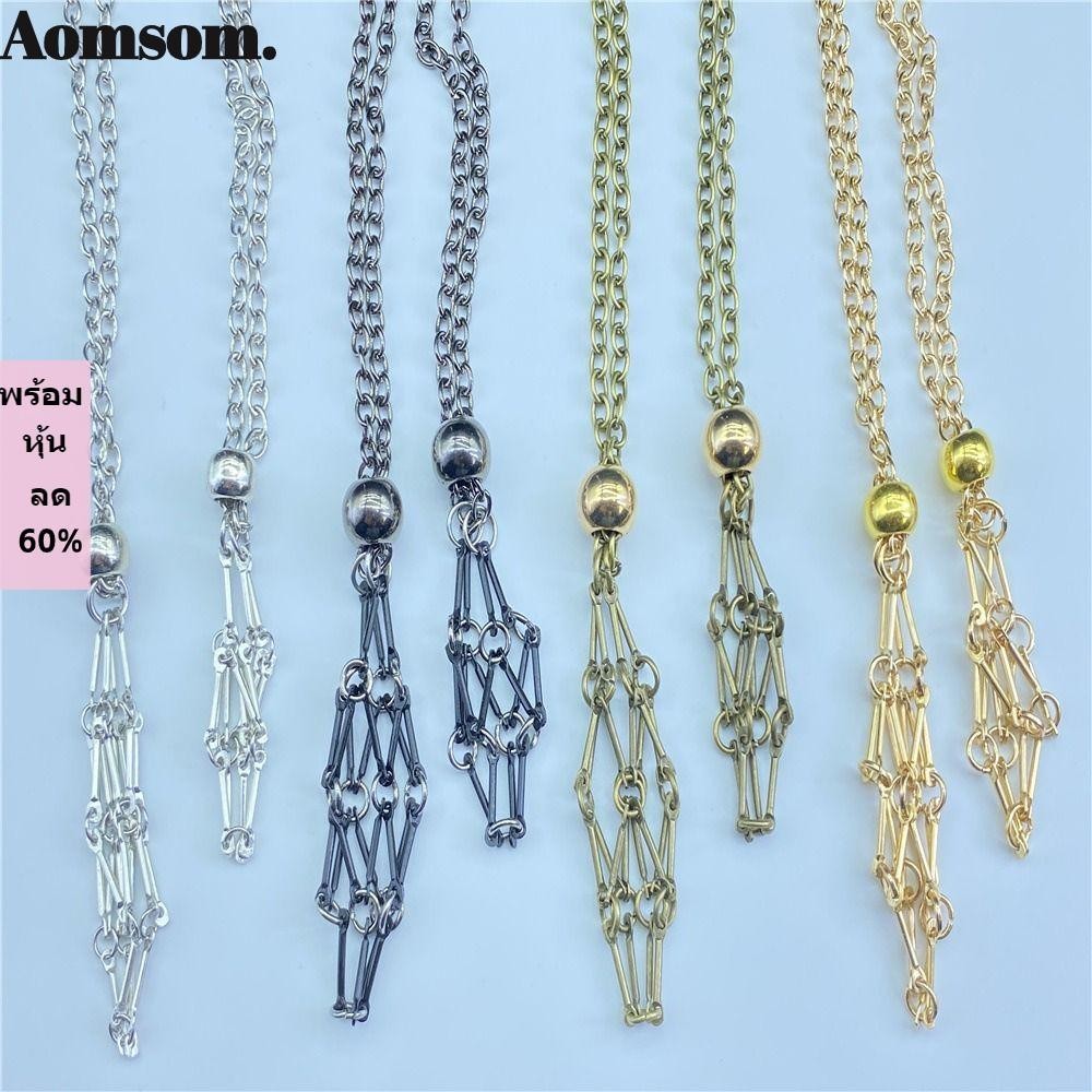 Aomsom สร้อยคอ กรงคริสตัล ทองแดง สีเงิน สร้อยคอโลหะคริสตัล การออกแบบ สีทอง เปลี่ยนได้ เครื่องประดับ สร้อยคอ ที่ใส่หิน ปาร์ตี้