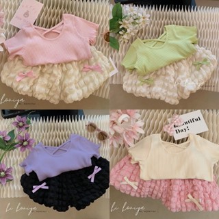 🎆🎆ชุดเซ็ทเด็กผู้หญิง เสื้อยืด+กางเกงขาสั้นติดโบว์ สีสันสดใส …