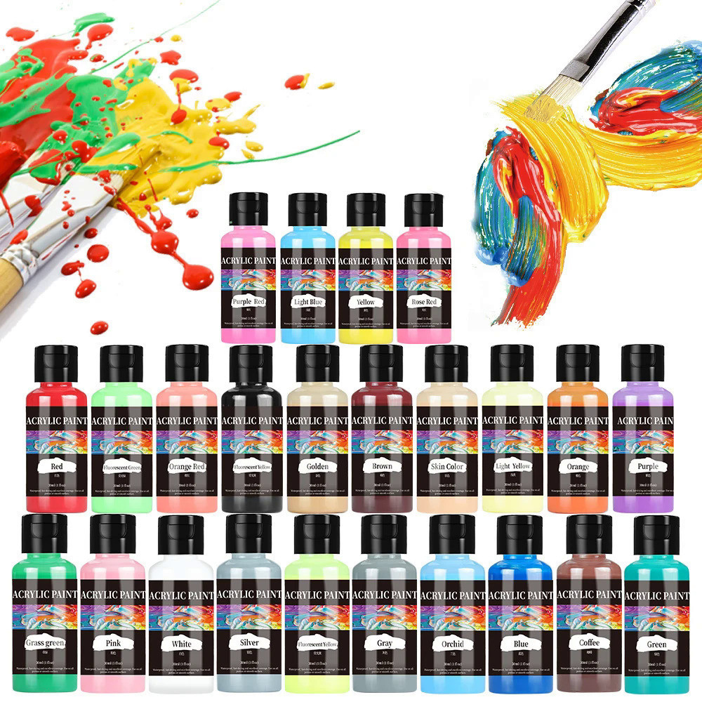 24 Colour Acrylic Paint Colors Bottled Acrylic Paint Set Paint For Fabric Clothing Painting Rich For