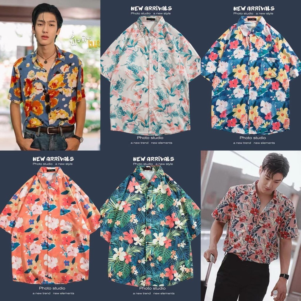 เสื้อเชิ้ตลายดอก เสื้อฮาวาย  เสื้อสงกรานต์🌹เหมาะกับเทศกาลสงกรานต์
