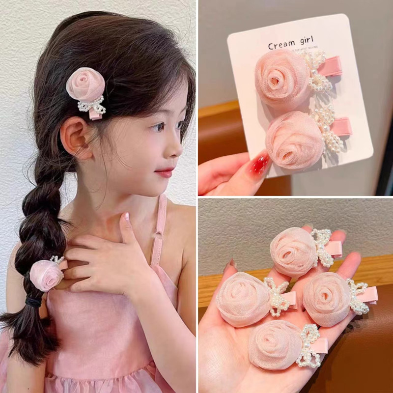 กิ๊บติดผม รูปดอกกุหลาบน่ารัก สีชมพู แฟชั่นสําหรับเด็กผู้หญิง