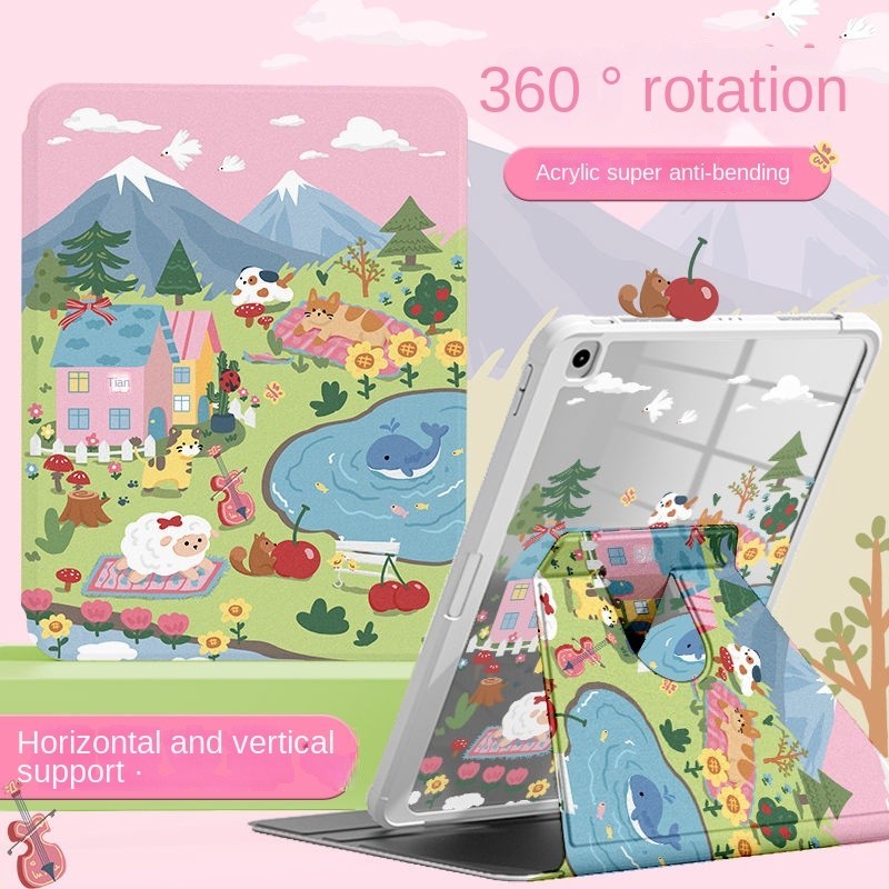 [iPad Air 5] เคสแท็บเล็ต ลายการ์ตูนฉลาม หมุนได้ 360 องศา พร้อมช่องใส่ปากกา สําหรับ iPad gen10 2022 pro11 2021 iPad 5 6 7 iPad air5 air 3 mini 6