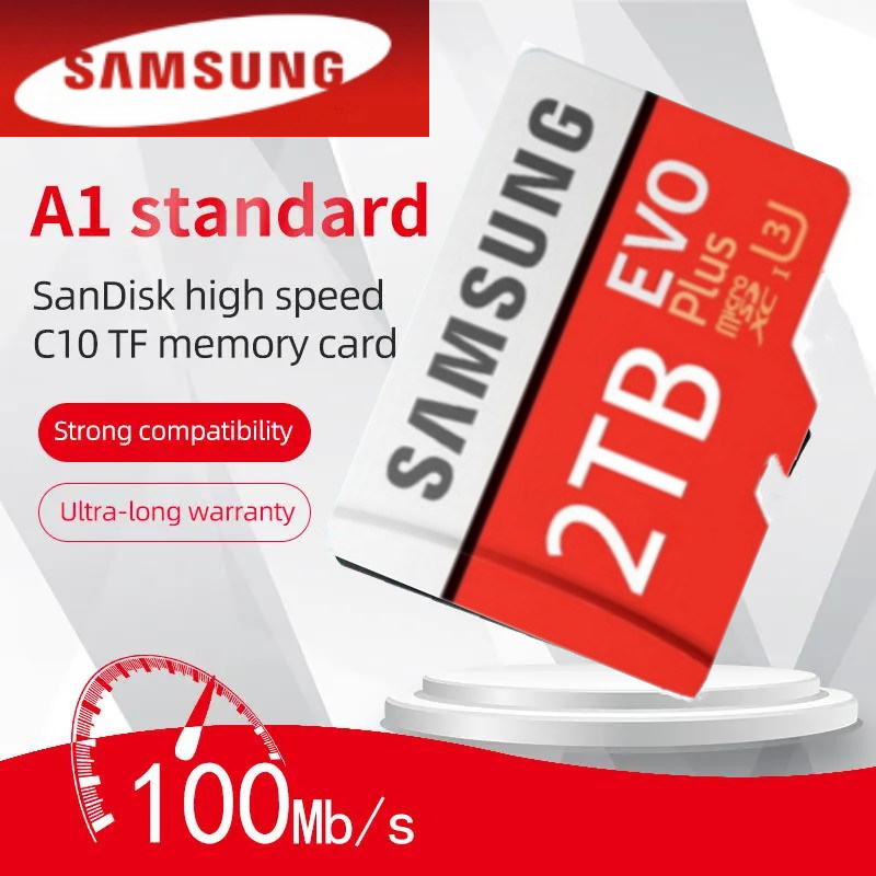 การ์ดหน่วยความจํา Samsung 512GB 1TB 2TB Micro SD Card Sdhc Class 10 Mini Sdxc 4k สีแดง