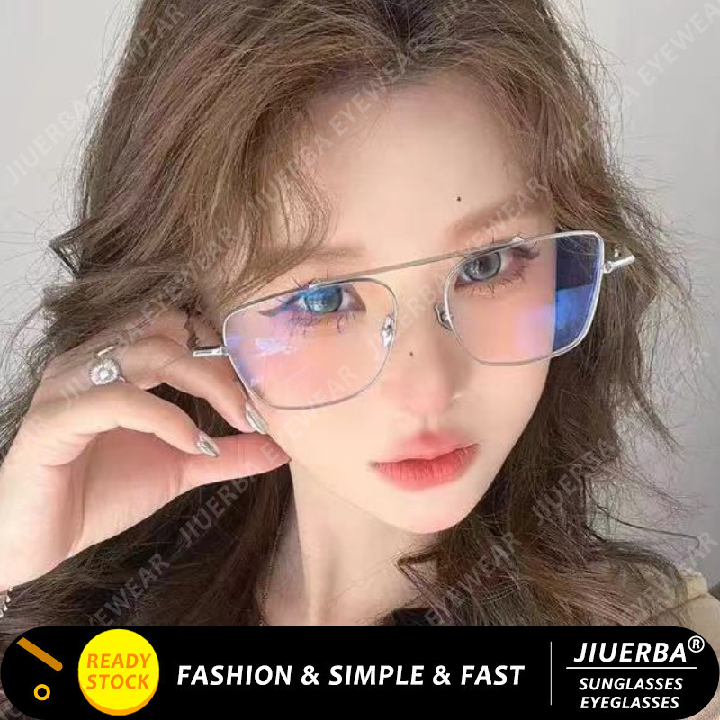 (JIUERBA) Silver Metallic Square Single Beam Design Glasses แว่นกันแดดสีลูกกวาด