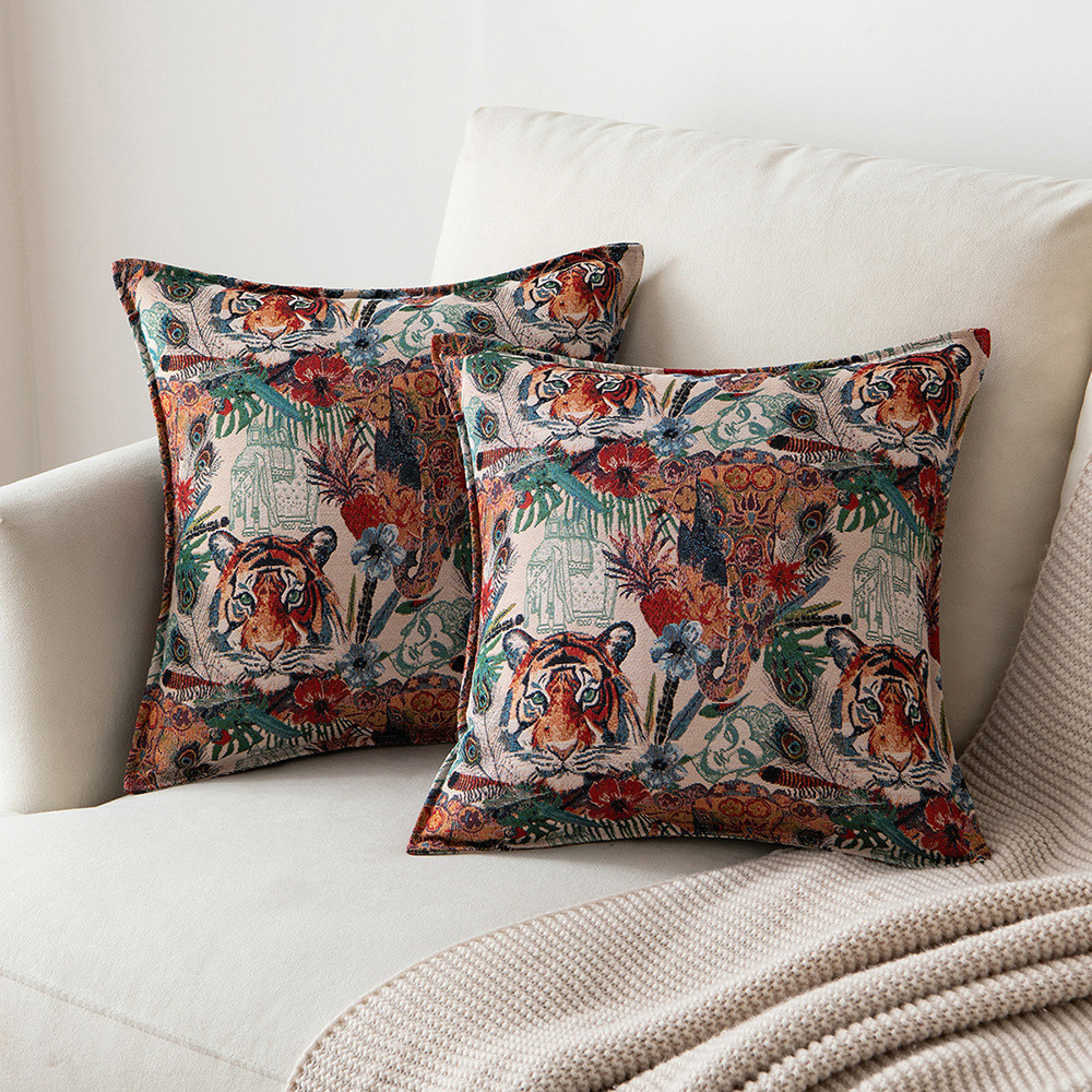 T Tiger Jacquard ปลอกหมอนอิงโซฟา ลายสัตว์ ศิลปะเรโทร สําหรับตกแต่งบ้าน ข้างเตียง ขายส่ง