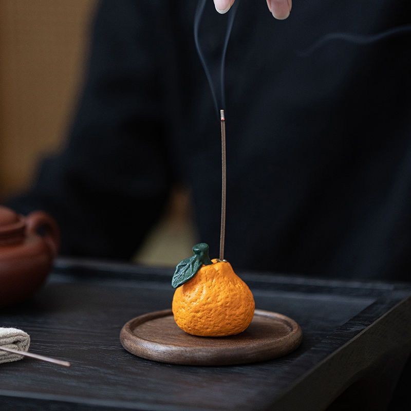 New Product#Creative Ceramic Tangerine Incense Burner Lucky Home Indoor Incense Stick and Base Incense Holder Zen Tea Room Aromatherapy Stove3wu