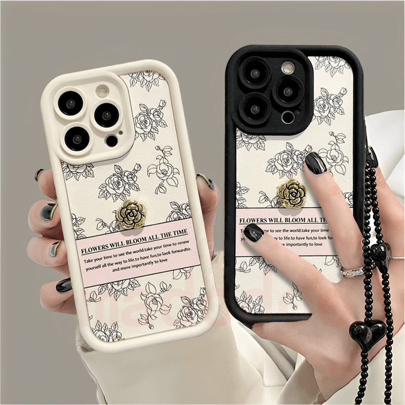 เคส OPPO Reno 12 11 F 11F 10Pro+ Plus 10 Pro 8T 8Z 7Z 5Z 6Z 8 7 6 5F 5 Lite 4F 4 F7 A79 5G A38 4G A98 A96 A78 A77 A76 A18 A74 A73 2020 A94 A93 A83 A1 A57 F11 F9 Neo 9 A37F A39 A37 ins Flower Silicone Anti-fall Soft Phone Case + Strap JT 25