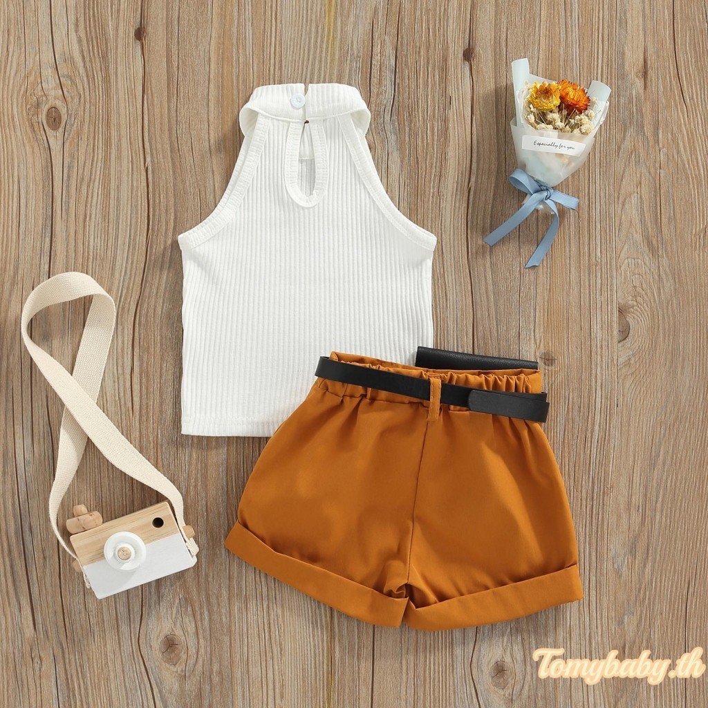 [จัดส่งจากประเทศไทย] ชุดเสื้อแขนกุด และกางเกงขาสั้น และกระเป๋าคาดเอว แฟชั่นฤดูร้อน สําหรับเด็กผู้หญิงวัยหัดเดิน 3 ชิ้น - รูปที่ 3
