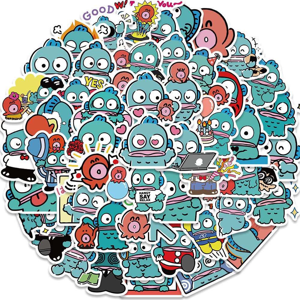 สติกเกอร์ PVC กันน้ํา ลายการ์ตูน Sanrio Hangyodon น่ารัก 50 ชิ้น