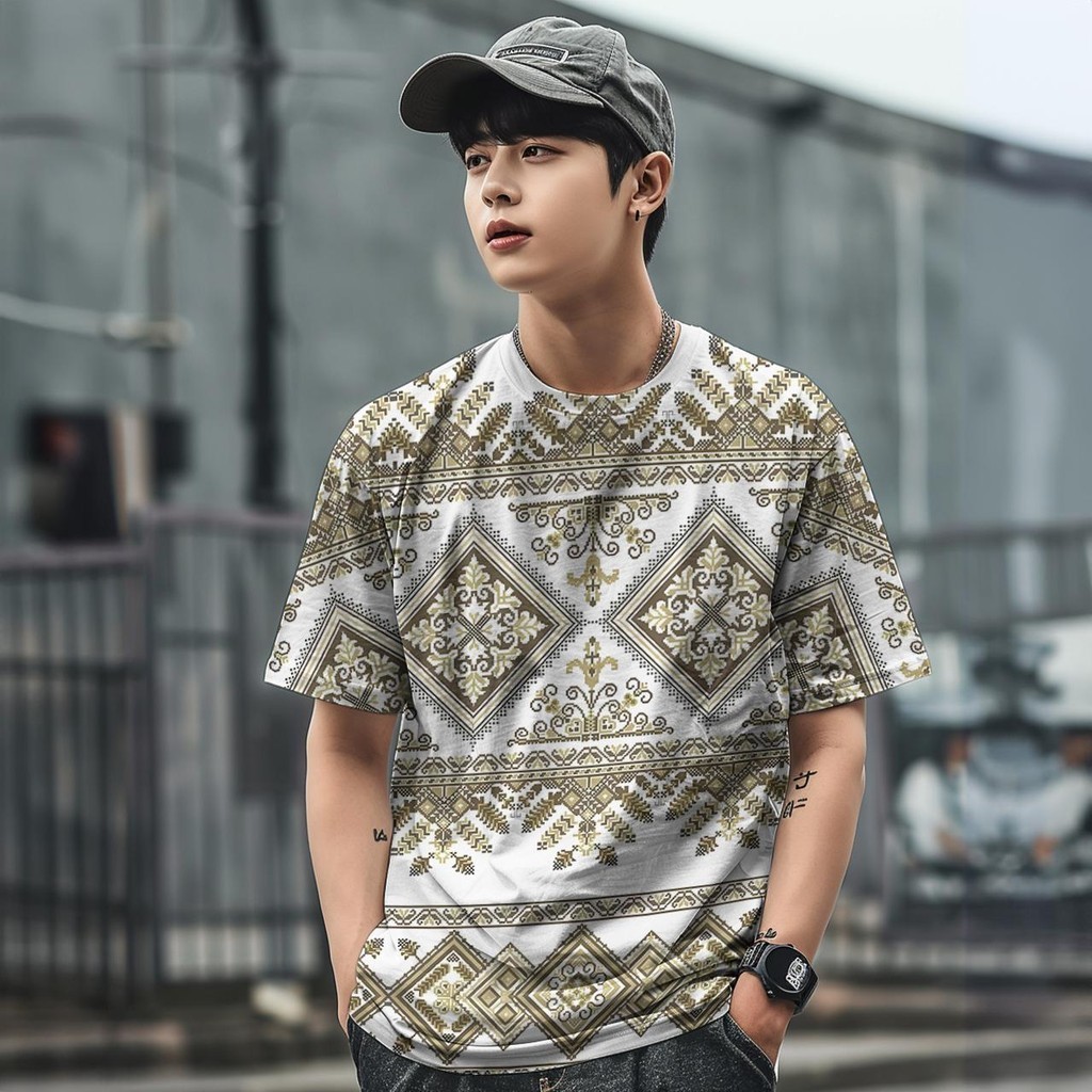 เสื้อยืด ทรงหลวม พิมพ์ลาย 3 มิติ สไตล์ชนเผ่า วินเทจ แฟชั่นเรโทร สําหรับผู้ชาย