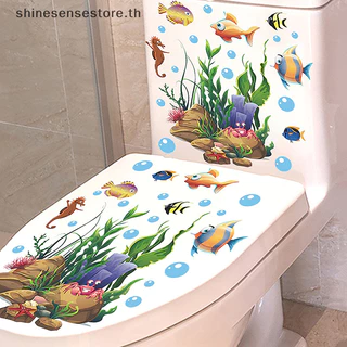 Shine สติกเกอร์ ลายปลาทะเล มีกาวในตัว กันน้ํา สําหรับติดตกแต่งห้องน้ํา