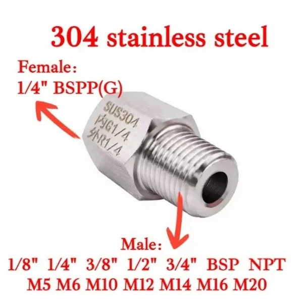 อะแดปเตอร์บุชชิ่งลดขนาดหกเหลี่ยมสแตนเลส 304, G1/4″ BSP ตัวเมียเป็นตัวผู้ M10 M12 1/8″ 1/4″ 3/8″ BSP NPT ราคา ถูกที่สุด ดีลบีเคเค