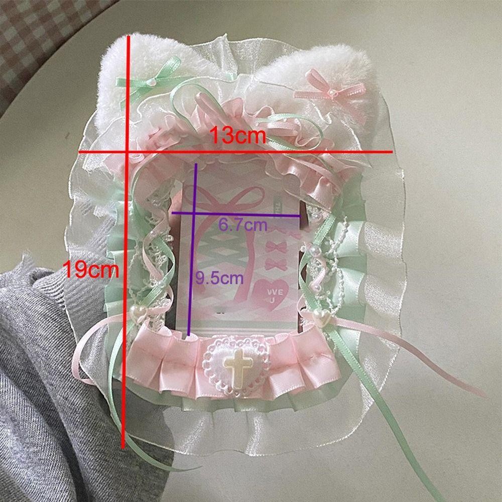 Uumir ที่ใส่การ์ดตุ๊กตา, อะนิเมะโลลิต้าลูกไม้ Photocard , Kawaii พร้อมริบบิ้นไอดอลแสดงการ์ดป้องกันภาพ DIY